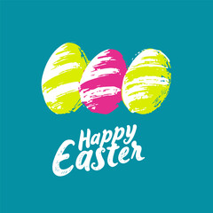 Happy Easter Background, Colorful Greeting Card with Eggs, Vector illustration, Hand Drawn Style