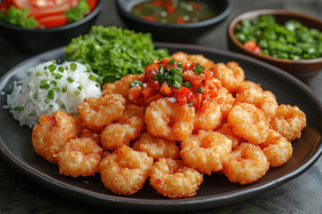 Fototapeta premium A plate of crispy clam fritters, golden and appetizing, seafood theme