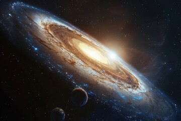Obraz premium Stunning Spiral Galaxy with Planets and Bright Stellar Glow