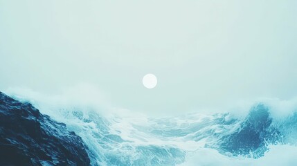 Dramatic coastal scene with rugged rocks and powerful waves in soothing long exposure