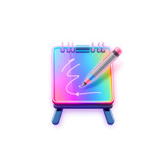 Fototapeta premium Artist sketch pad holographic 3D icon. neon symbol vector illustration isolated on white background. Generative AI