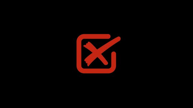 Red cross mark animation on transparent background with alpha channel. Symbol of error, rejection, incorrect choice, or cancellation. Smooth motion, loopable, for UI, UX, apps, and web design