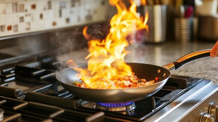 Kitchen Fire Flames Cooking Food