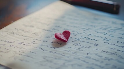 A heartfelt letter, Red heart resting on elegant handwritten correspondence