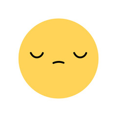 Cute yellow smile icon with a sad expression. Yellow character with an unhappy mood isolated on a white background. Vector flat illustration. Perfect for social media, stickers..