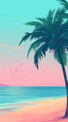 Obraz premium A plam tree at the beach with pastel sky outdoors nature summer.