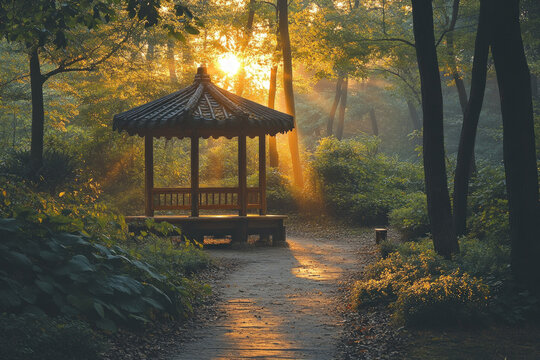A traditional Korean biwon (garden), serene and beautiful, cultural theme