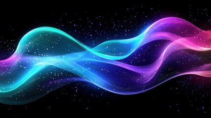 Abstract image featuring colorful flowing luminous energy with small particles