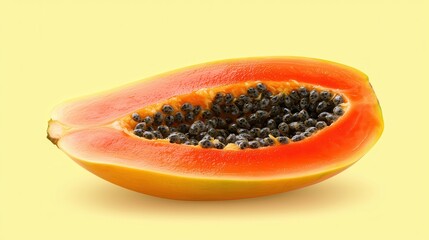 Fresh Papaya Half with Bright Orange Flesh and Tiny Black Seeds