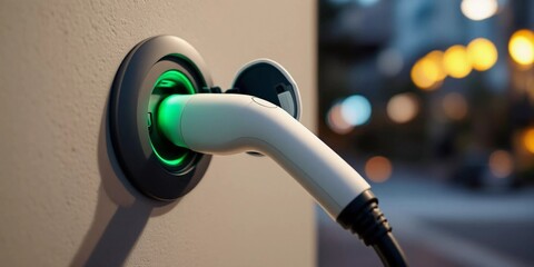 Obraz premium Electric Vehicle Charging at Night: Clean Energy Port