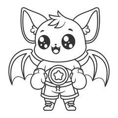 Cute bat becomes a boxer, for coloring