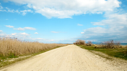 Road in Spring near the sea, Greece, thrace
