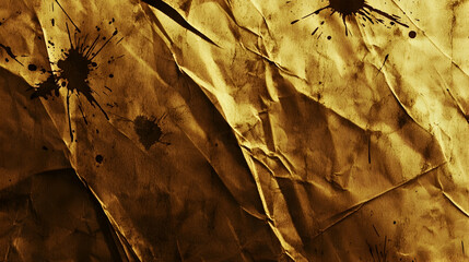 Aged, crumpled paper with ink blots, abstract background