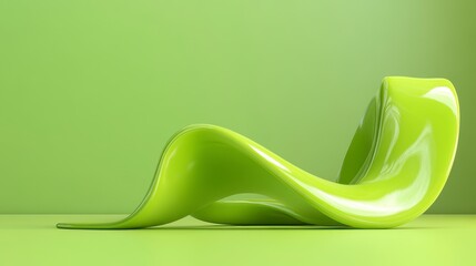 Abstract Lime Green Liquid Form Chair on Pale Green Background