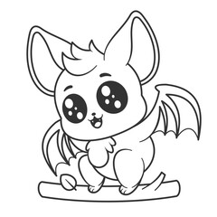 Cute bat on a tree branch, for coloring
