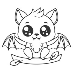 Cute bat sitting on a tree branch, for coloring