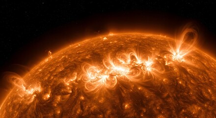 Obraz premium Powerful Sun Surface with Solar Flares and Plasma Storms