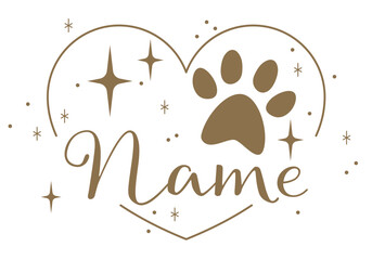 Cat or dog paw with big heart. Minimal art. Animal photo print in frame. Pet love concept. Animal love symbol paw print with heart