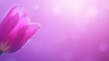 macro shot of a purple tulip with dew drops, soft lighting, detailed and natural,