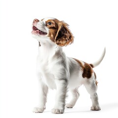 Fototapeta premium A spaniel puppy happy standing with two legs animal photography background.
