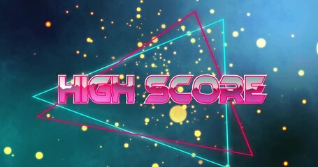 High score animation with neon triangles and glowing particles on dark background - Powered by Adobe