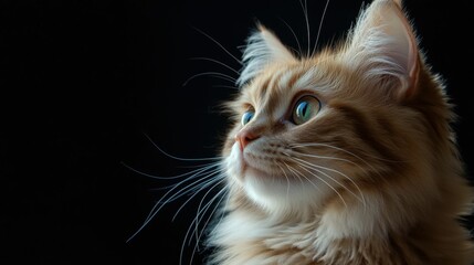 Somali Cat. Purebred Cat with Ginger Coat on Black Background