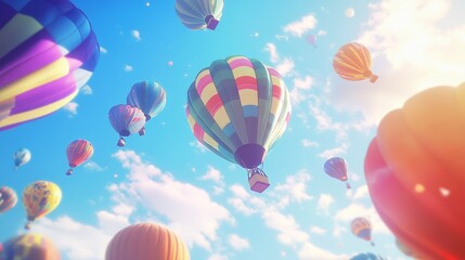 Obraz premium A colorful hot air balloon festival, vibrant balloons soaring into the sky