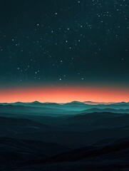 Celestial Serenity, Layered Mountains beneath a Starry Gradient Sky