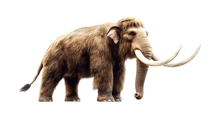 Woolly Mammoth Stands Majestically, Isolated on White Background