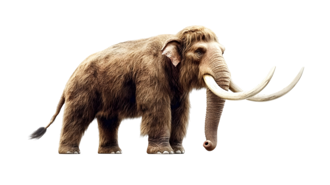 Woolly Mammoth Stands Majestically, Isolated on White Background
