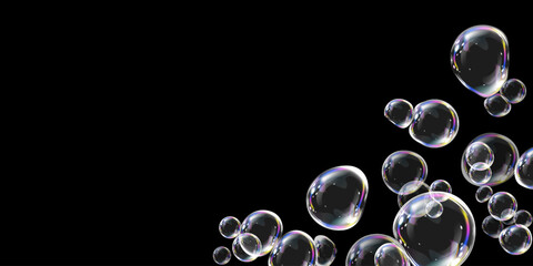 Floating translucent bubbles with prismatic reflections on a dark background. A soft, glowing, and surreal effect, ideal for digital art, fantasy visuals, and creative designs.
