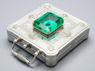 Luxury cigar boxes with emerald gemstone and silver handle