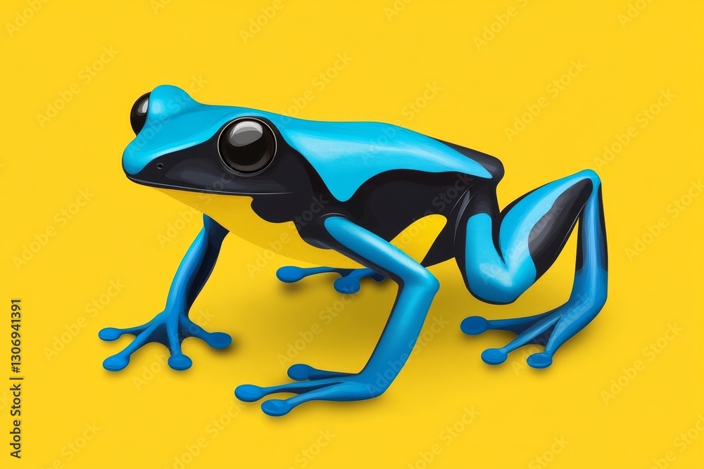 Poster A flat design of a poison dart frog with vibrant colors and simple lines