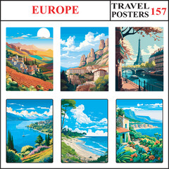 Europe Sicily Montserrat Paris Travel Poster Wall Art Print Collection Set Part 157