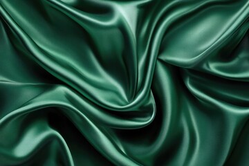 Obraz premium Luxurious Emerald Green Silk Fabric Draped in Soft Waves and Folds Showing Rich Texture and Smooth Surface