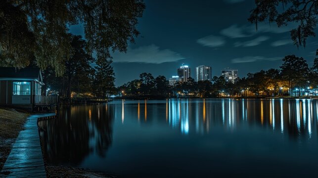 Tallahassee Florida. Night Skyline Panorama of City Landscape and Urban Architecture