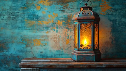 Vintage Lantern with Soft Glow and Decorative Wooden Vessel for Cozy Home Decor