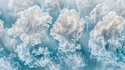 Fototapeta premium Abstract fractal art, swirling cloudscape, digital creation, light blue background, design element