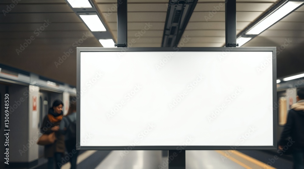 Aufkleber a blank billboard hanging in a subway station, waiting to be filled with advertisements. there are b