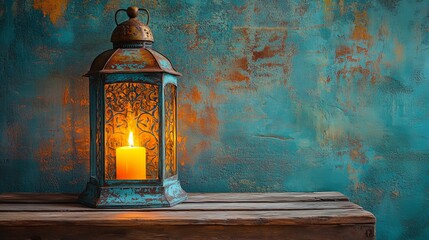 Vintage Lantern with Soft Glow and Decorative Wooden Vessel for Cozy Home Decor