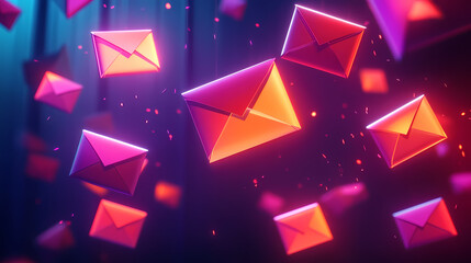 Floating Pink and Red Envelopes on Deep Blue Background