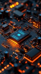 Fototapeta premium Illuminated Circuit Board Chip Close-up