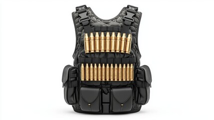Naklejka premium Black Tactical Vest with Gold Bullet Cartridges and Pouches