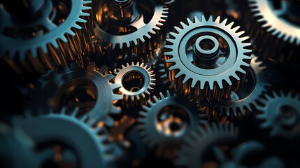 Blue and Gold Gears in a High-Tech Design