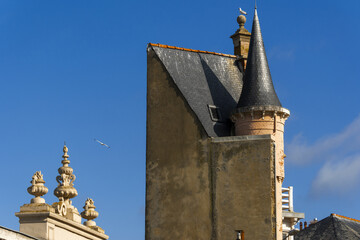 granite house with a turret covered with slate tiles in Perros Guirec, Brittany, France © hectorchristiaen