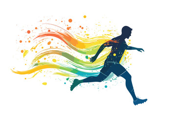 Dynamic abstract sports Running silhouette with energy lines, isolated on white background, Flat style cartoon vector illustration, football player Running silhouette. 