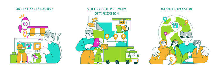 Business Cat. Flat Vector Illustration