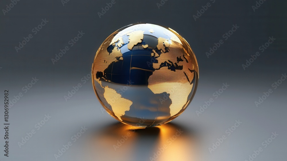 Poster futuristic globe illustrating global diplomacy with glowing highlights in a balanced composition for