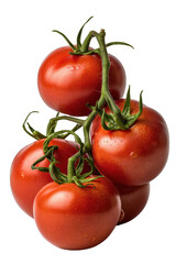 Fresh and Juicy Red Tomatoes Stacked Together with Green Stems on a Bright Background for Culinary Use and Food Photography