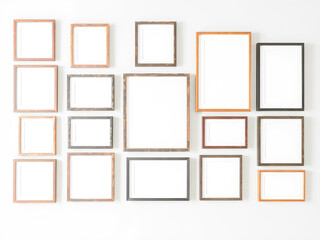 collection of various wooden frames on white background. each one is shot separately